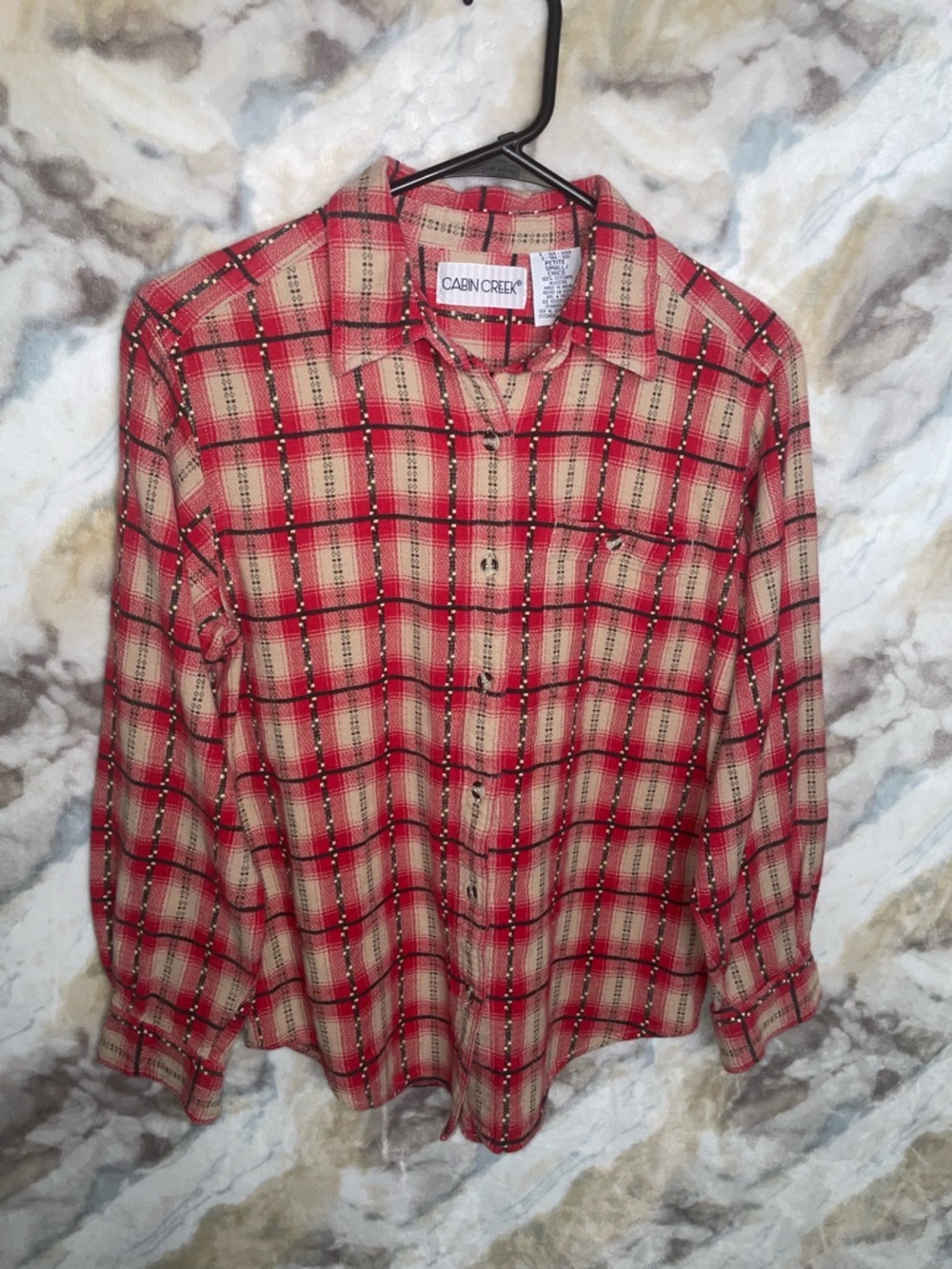 Cabin Creek Red and Tan Plaid Button-Down Shirt